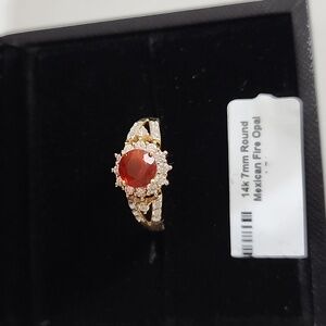 Mexican Fire Opal and Diamond Ring